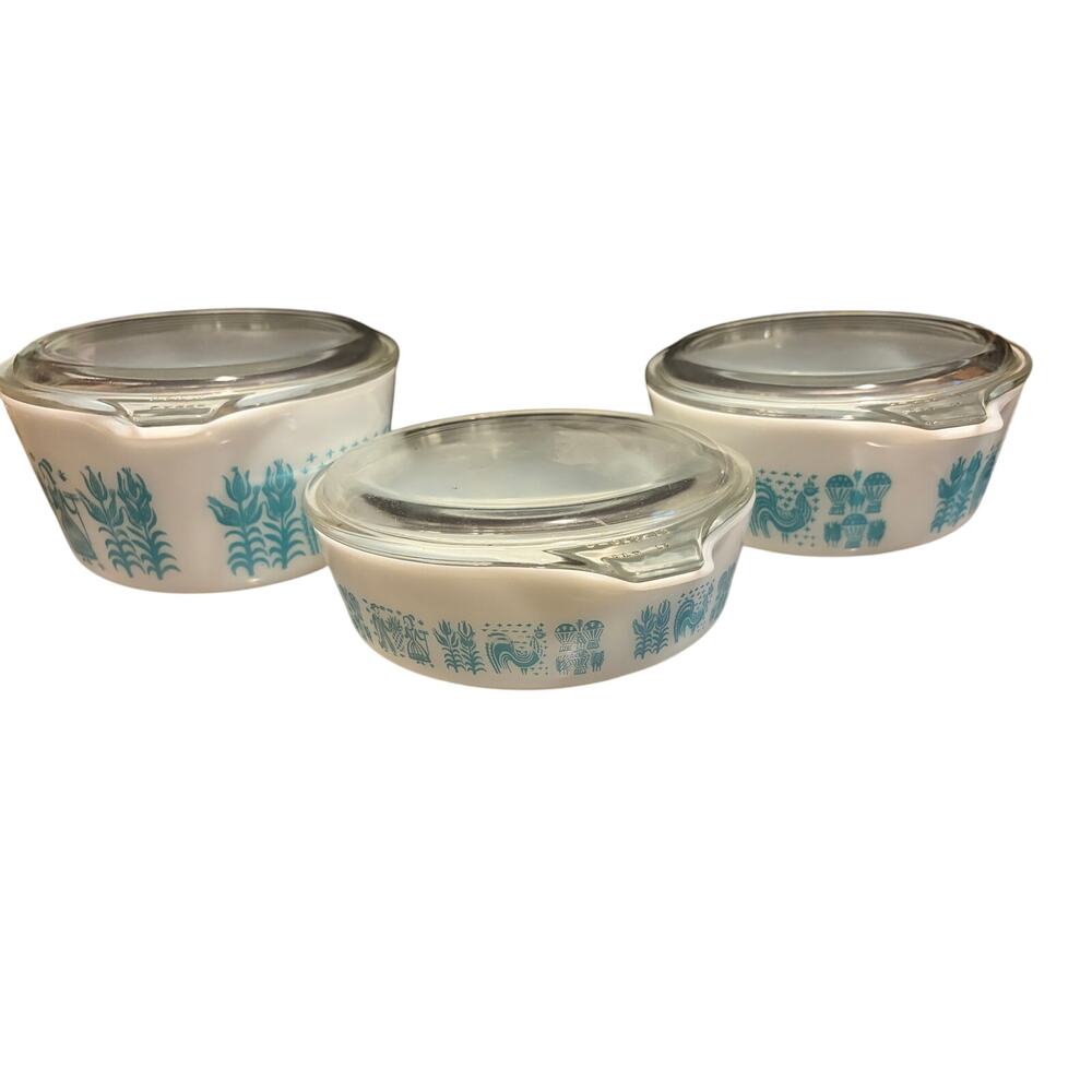 Vintage Pyrex Butterprint 471 472 473 Casserole Set 3 Lids Turquoise - Picture 9 of 10